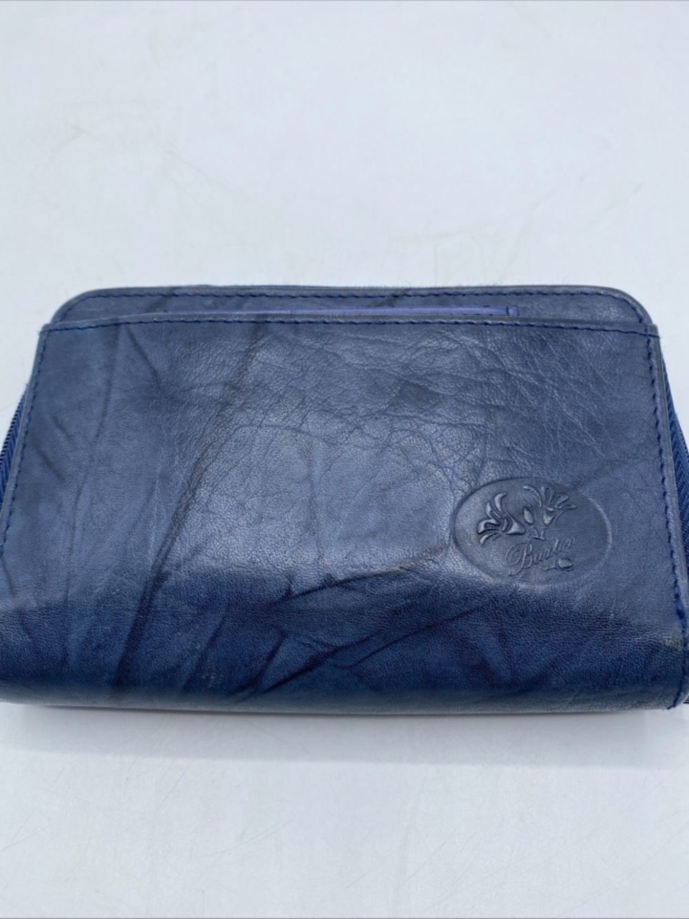 Julia Buxton Organizer Wallet Genuine Leather Blue 6” x 4” Double Zip Around